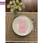 Gümüş Yaldızlı Pembe Hindiba Çiçeği Baskılı Garson Katlama Peçete 16 Adet