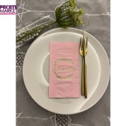 Gold Yaldızlı Pembe Hoşgeldiniz Garson Peçete 16 Adet