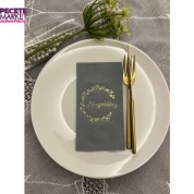 Gold Yaldızlı Gri Hoşgeldiniz Garson Peçete 16 Adet