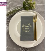 Gold Yaldızlı Gri Afiyet Olsun Çiçekli Çelenk Garson Peçete 16 Adet