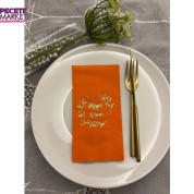 Gold Yaldızlı Turuncu Afiyet Olsun Çiçekli Çelenk Garson Peçete 16 Adet