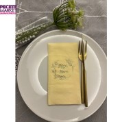 Gold Yaldızlı Sarı Afiyet Olsun Çiçekli Çelenk Garson Peçete 16 Adet