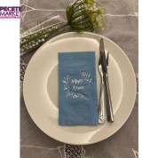 Gümüş Yaldızlı Mavi Afiyet Olsun Çiçekli Çelenk Garson Peçete 16 Adet