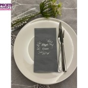 Gümüş Yaldızlı Gri Afiyet Olsun Çiçekli Çelenk Garson Peçete 16 Adet