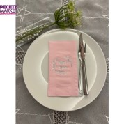 Gümüş Yaldızlı Pembe Afiyet Olsun Çiçekli Çelenk Garson Peçete 16 Adet