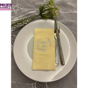 Gümüş Yaldızlı Sarı Afiyet Olsun Çiçekli Çelenk Garson Peçete 16 Adet