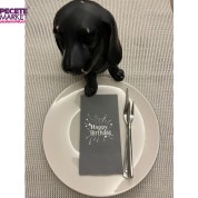 Gümüş Yaldızlı Gri Happy Bırthday Garson Katlama Peçete 16 Adet