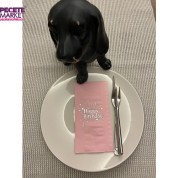 Gümüş Yaldızlı Pembe Happy Bırthday Garson Katlama Peçete 16 Adet