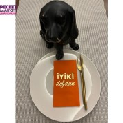 Gold Yaldızlı Turuncu İyi Ki Doğdun Baskılı Garson Katlama Peçete 16 Adet