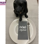 Gümüş Yaldızlı Gri İyi Ki Doğdun Baskılı Garson Katlama Peçete 16 Adet