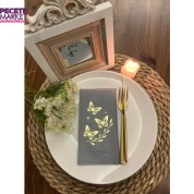 Gold Yaldızlı Gri Kelebek Yaprak Detaylı Peçete 16 Adet