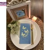 Gold Yaldızlı Mavi Kelebek Yaprak Detaylı Peçete 16 Adet