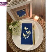 Gold Yaldızlı Bodrum Mavi Kelebek Yaprak Detaylı Peçete 16 Adet