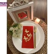 Gold Yaldızlı Kırmızı Kelebek Yaprak Detaylı Peçete 16 Adet