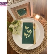 Gold Yaldızlı Yeşil Kelebek Yaprak Detaylı Peçete 16 Adet