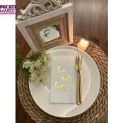 Gold Yaldızlı Beyaz Kelebek Yaprak Detaylı Peçete 16 Adet