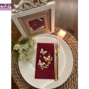 Gold Yaldızlı Bordo Kelebek Yaprak Detaylı Peçete 16 Adet