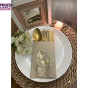 Gold Yaldızlı Kraft Kelebek Yaprak Detaylı Cepli Kanguru Peçete 12 Adet