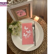 Gümüş Yaldızlı Pembe Kelebek Yaprak Detaylı Peçete 16 Adet