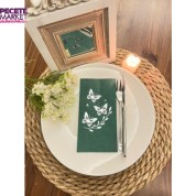 Gümüş Yaldızlı Yeşil Kelebek Yaprak Detaylı Peçete 16 Adet