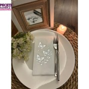 Gümüş Yaldızlı Beyaz Kelebek Yaprak Detaylı Peçete 16 Adet