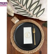 Gold Yaldızlı Beyaz Çelenkli E Harfi Garson Peçete 16 Adet