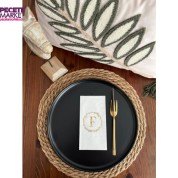 Gold Yaldızlı Beyaz Çelenkli F Harfi Garson Peçete 16 Adet