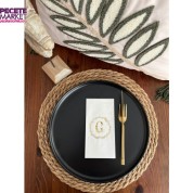 Gold Yaldızlı Beyaz Çelenkli G Harfi Garson Peçete 16 Adet