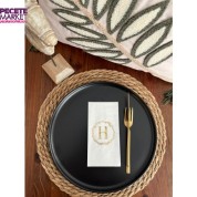 Gold Yaldızlı Beyaz Çelenkli H Harfi Garson Peçete 16 Adet