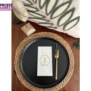 Gold Yaldızlı Beyaz Çelenkli I Harfi Garson Peçete 16 Adet