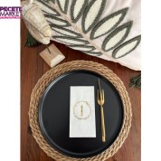 Gold Yaldızlı Beyaz Çelenkli İ Harfi Garson Peçete 16 Adet