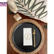 Gold Yaldızlı Beyaz Çelenkli J Harfi Garson Peçete 16 Adet