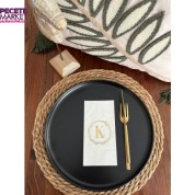 Gold Yaldızlı Beyaz Çelenkli K Harfi Garson Peçete 16 Adet