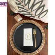 Gold Yaldızlı Beyaz Çelenkli L Harfi Garson Peçete 16 Adet