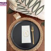 Gold Yaldızlı Beyaz Çelenkli N Harfi Garson Peçete 16 Adet