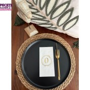 Gold Yaldızlı Beyaz Çelenkli O Harfi Garson Peçete 16 Adet