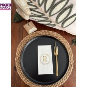 Gold Yaldızlı Beyaz Çelenkli R Harfi Garson Peçete 16 Adet