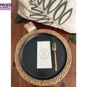 Gold Yaldızlı Beyaz Çelenkli Ş Harfi Garson Peçete 16 Adet