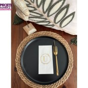 Gold Yaldızlı Beyaz Çelenkli Ü Harfi Garson Peçete 16 Adet