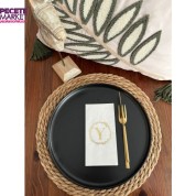 Gold Yaldızlı Beyaz Çelenkli Y Harfi Garson Peçete 16 Adet