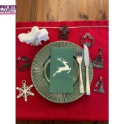 Gümüş Yaldızlı Yeşil Yılbaşı Geyik Detaylı Peçete 16 Adet