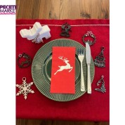 Gümüş Yaldızlı Kırmızı Yılbaşı Geyik Detaylı Peçete 16 Adet