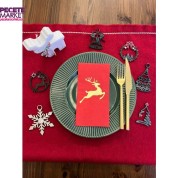 Gold Yaldızlı Kırmızı Yılbaşı Geyik Detaylı Peçete 16 Adet