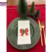 Zarif Kırmızı Fiyonk Baskılı Yılbaşı Peçetesi Beyaz 12 Adet