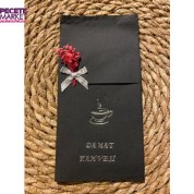 Gümüş Yaldızlı Siyah Çiçekli Damat Kahvesi Cepli Peçete