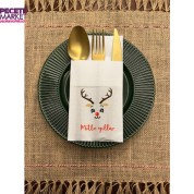 Geyik Mutlu Yıllar Baskılı Yılbaşı Kanguru Cepli Peçete Beyaz12 Adet