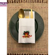 Yılbaşı Ağacı Çan Baskılı Kanguru Cepli Peçete Beyaz12 Adet