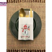 Yılbaşı Zarif Kardan Adam Mutlu Yıllar Baskılı Kanguru Cepli Peçete Beyaz12 Adet