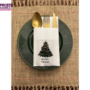 Yılbaşı Ağacı Mutlu Yıllar Baskılı Yılbaşı Kanguru Cepli Peçete Beyaz12 Adet