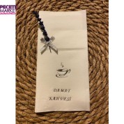 Gümüş Yaldızlı Beyaz Çiçekli Damat Kahvesi Cepli Peçete